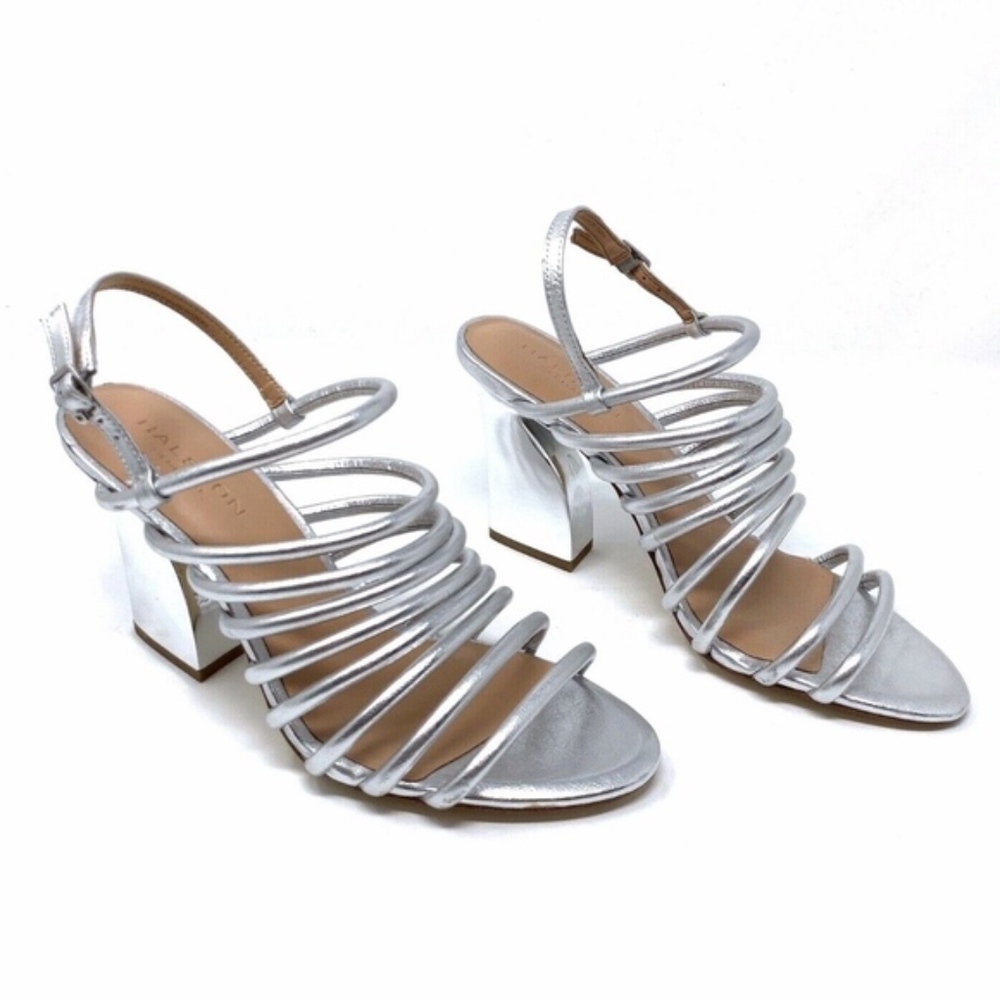 Halston Heritage Vanna Silver Strappy Sandals - Picture 2 of 7